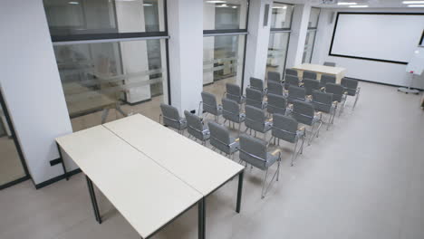 modern conference room interior with passing people