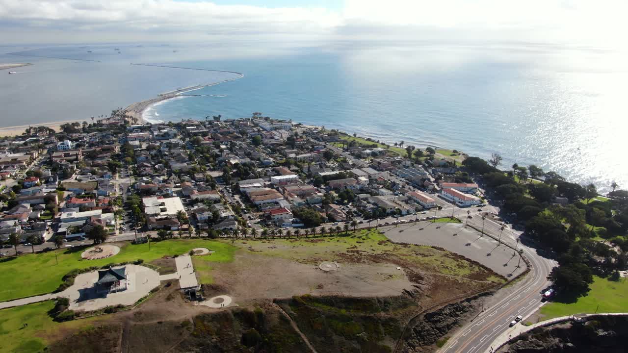 4k drone san pedro california plano amplio órbita de la costa