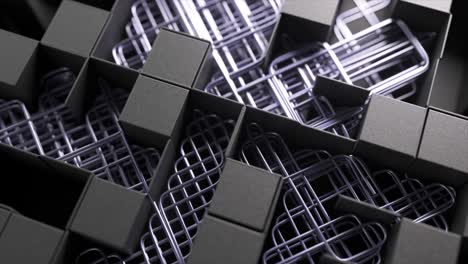 abstract geometric pattern of interlocking cubes and metal lines