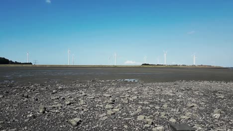 Shot-of-several-windmills-at-Westerschelde,-'s-Gravenpolder,-Zeeland,-Netherlands