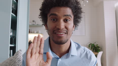 happy young man having video chat using sign language on webcam at home chatting sharing lifestyle enjoying online communication on horizontal screen