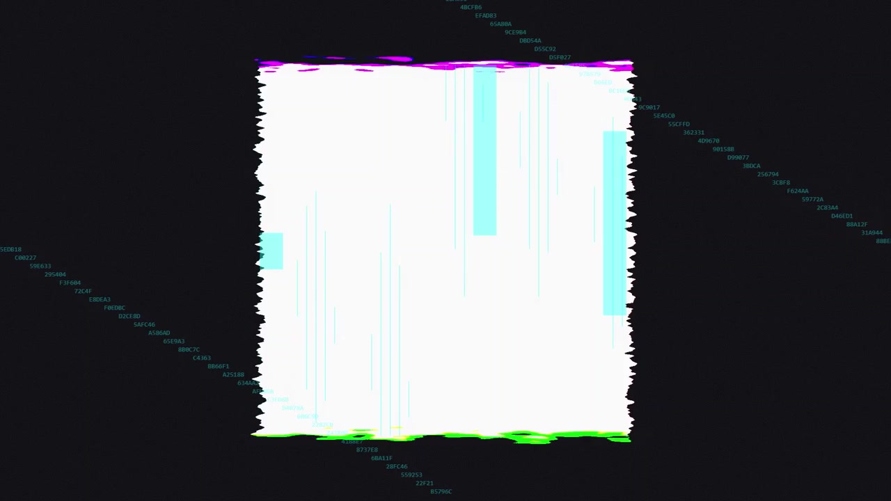 Abstract Digital Glitch Animation with Floating Hexadecimal Data
