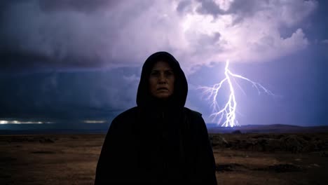 woman in storm