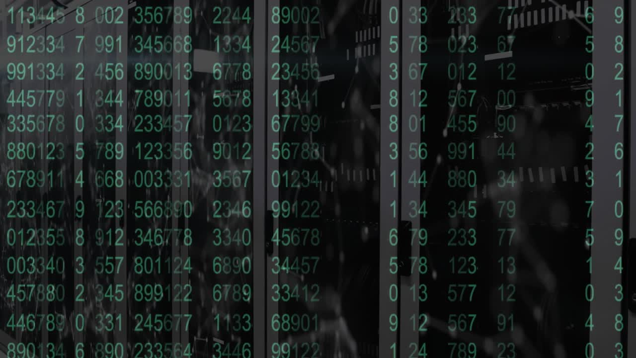 On network activation, server rack overlay streaming numeric code updating live for monitoring