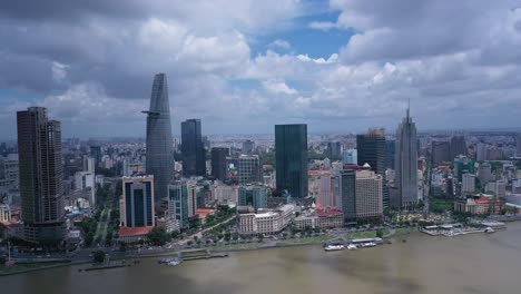 ho chi minh city skyline and saigon river with dramatic sky during the day showing all key buildings