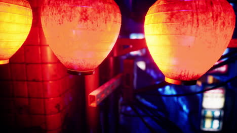 red lanterns in a city at night