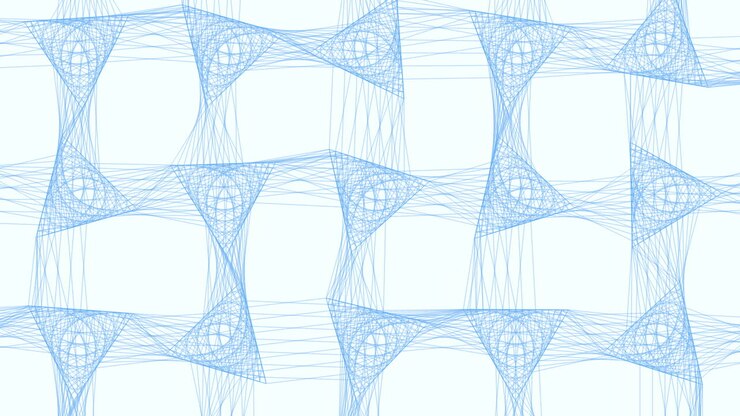 Geometric blue and white pattern interconnected lines and shapes