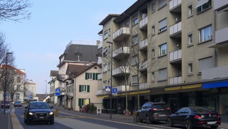 switzerland sunny morning adliswil city traffic street day time panorama 4k