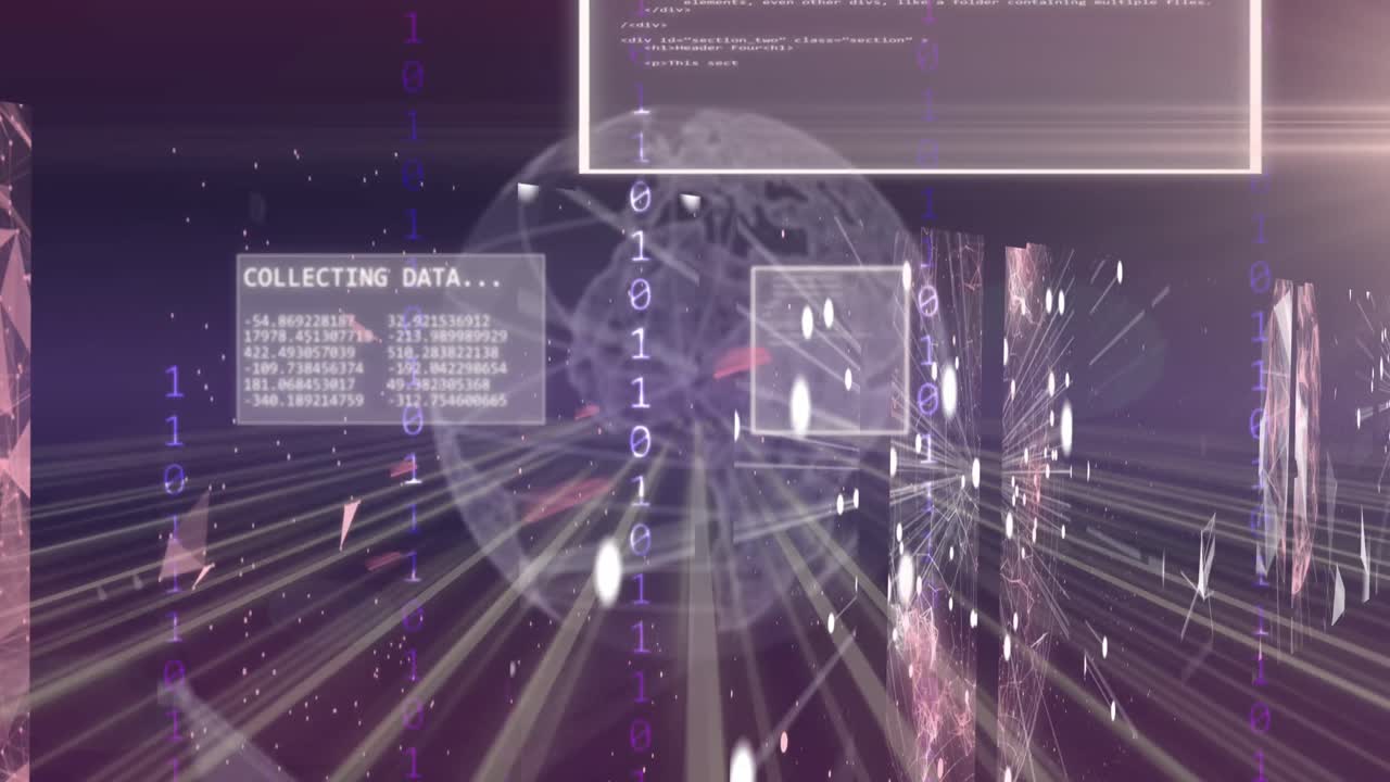 전 세계 바이너리 코딩과 데이터 처리의 애니메이션