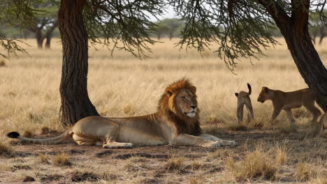 lions resting under a tree in the african savanna
