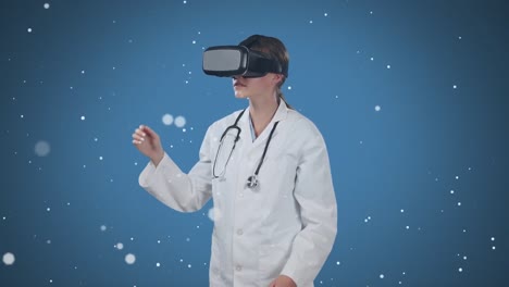 Animation-of-female-doctor-wearing-vr-headset-with-spots