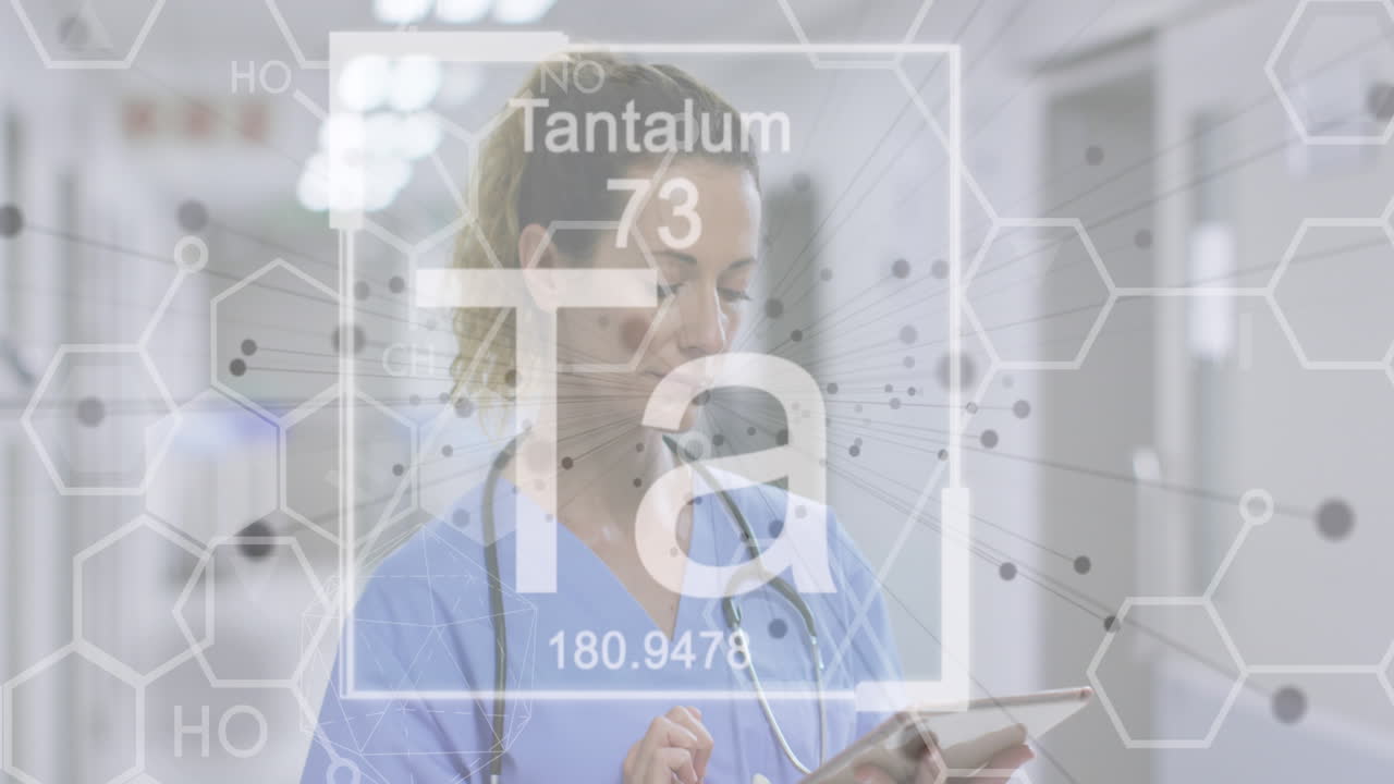 Animation of chemical compounds over female doctor in hospital