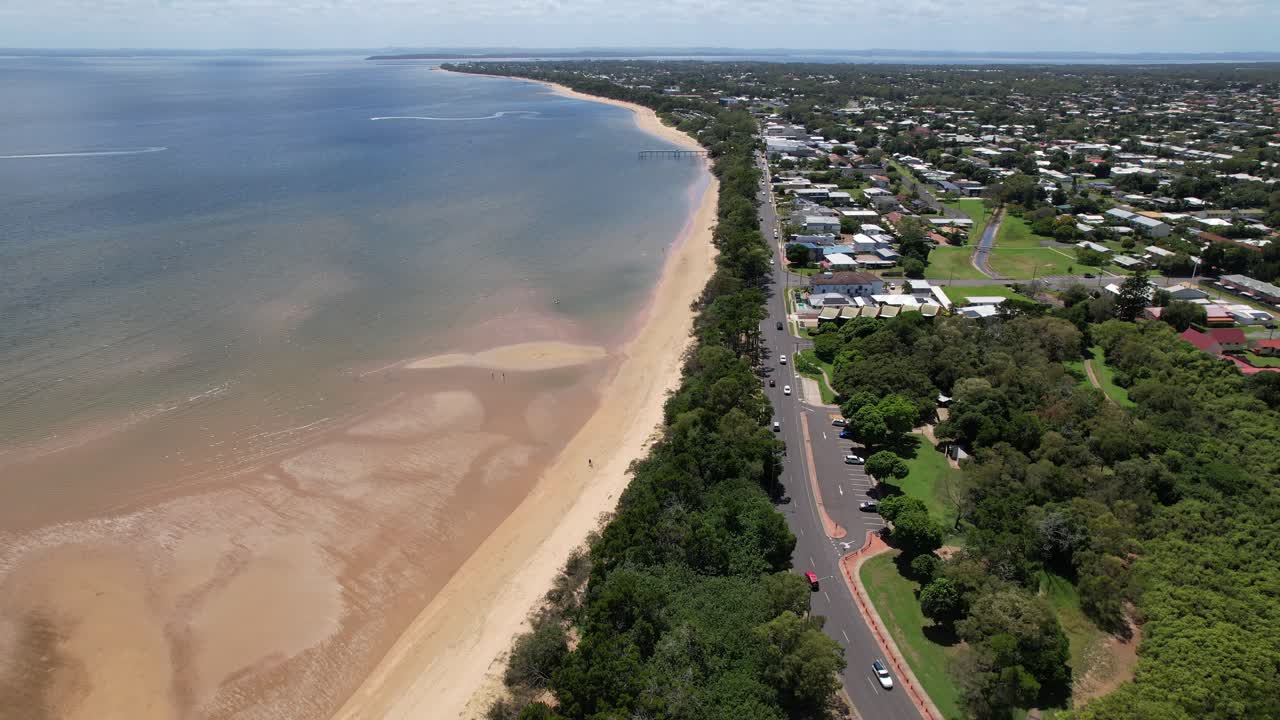 Drone shot of Scarness Jetty Hervey Bay QLD Queensland Australia