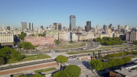 aerial dolly out revealing buenos aires touristic landmarks in downtown area