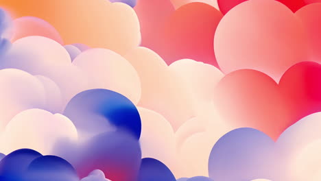 colorful heart shapes animation over soft pastel cloud background