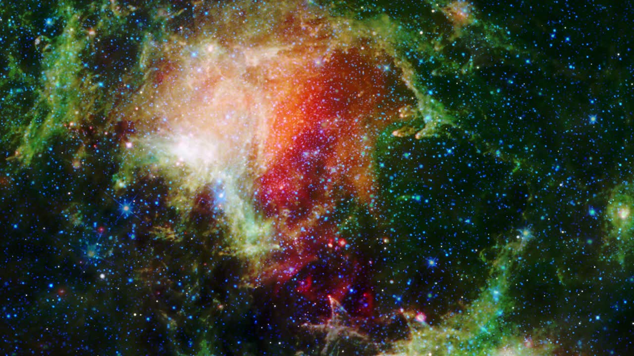 Seamless Looping Galaxy Outer Space Exploration. 4K 3D rendering endless loop animation space flight to The Soul Nebula or Embryo Nebula open cluster of stars surrounded by a cloud of dust and gas.