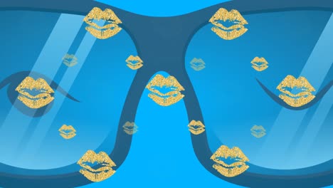 Animation-of-falling-yellow-lips-over-blue-background