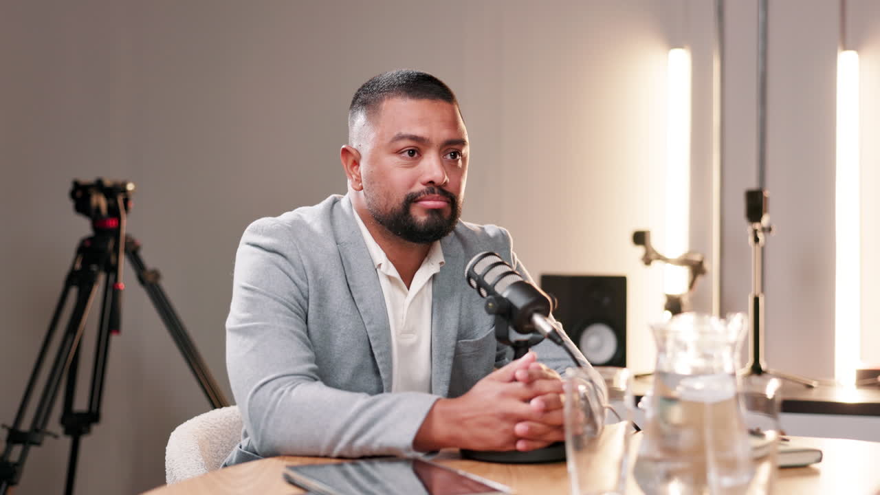 Man recording podcast in studio