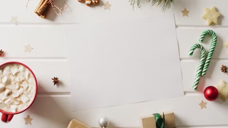 video of christmas decoration with white card and copy space on white background