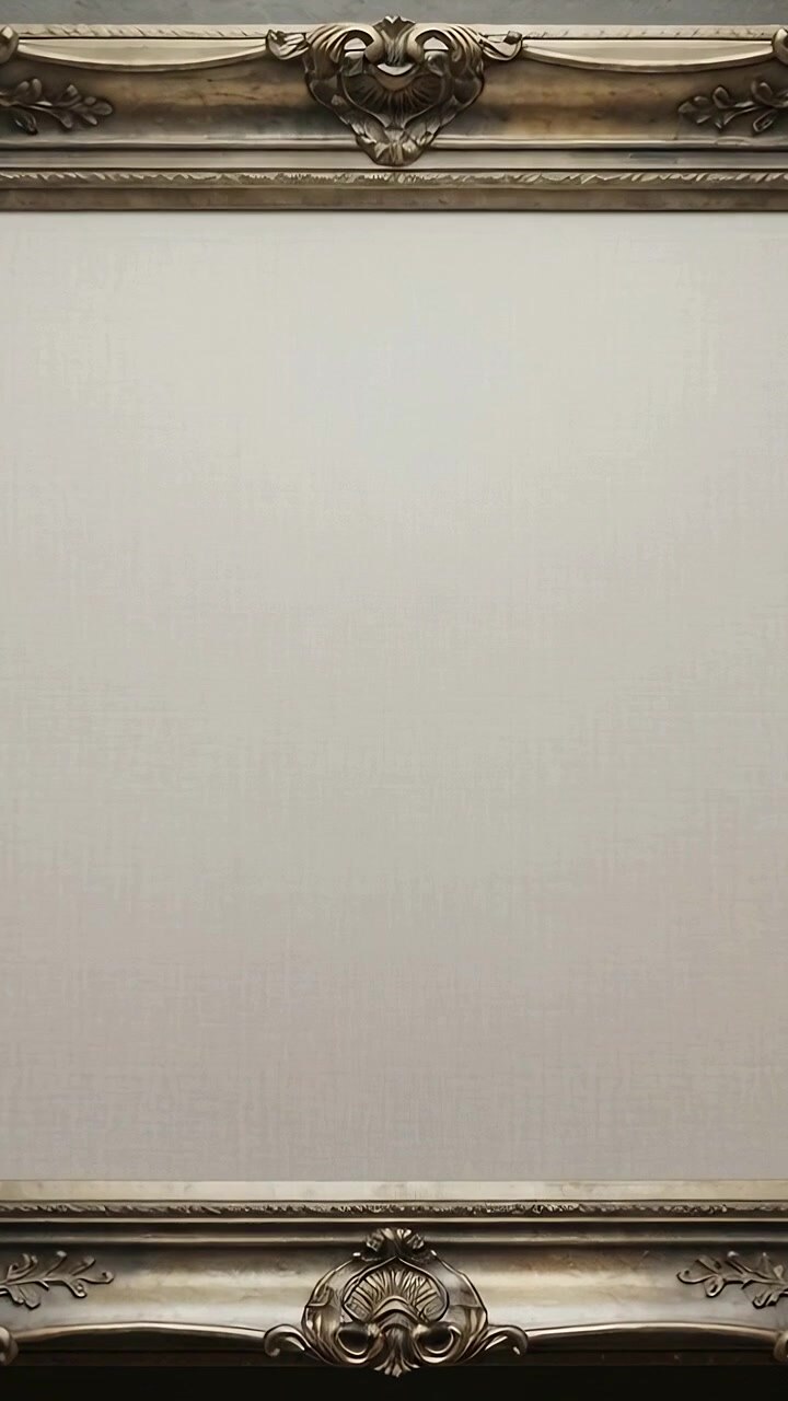 Vertikales Video: Die Kamera wird neu zentriert und zeigt einen verzierten Rahmen an einer Hauswand, der eine leere beige Platte enthüllt.