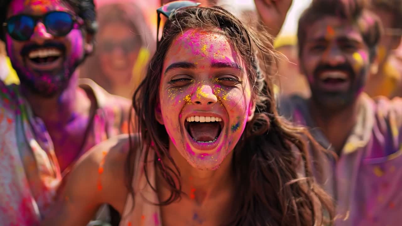 Persone che celebrano il Festival Holi con colori vivaci