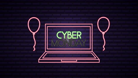 cyber monday neon light label with laptop