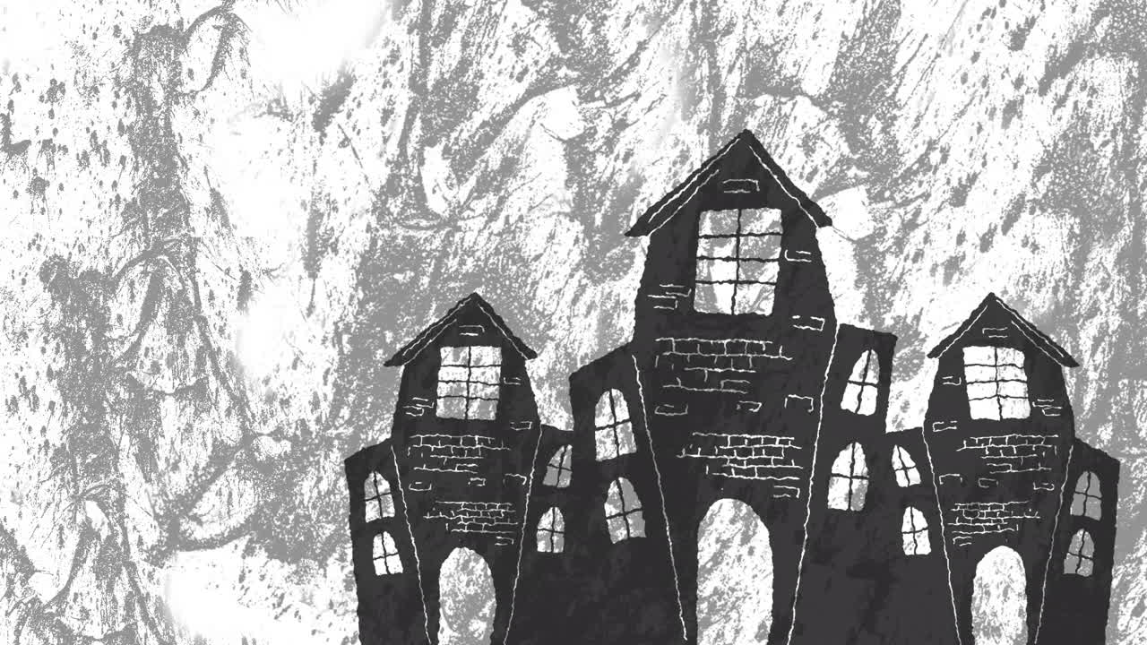 움직이는 회색 배경에 할로윈 유령집의 애니메이션