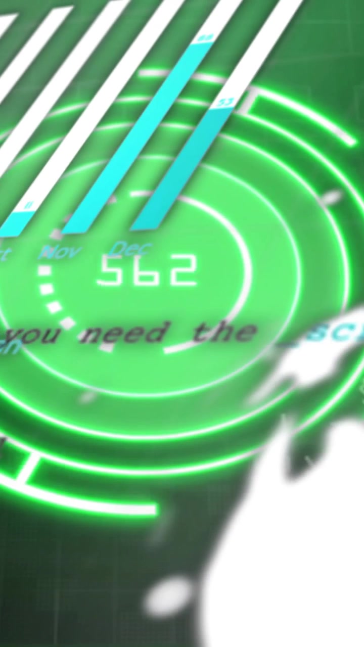 Green circular digital interface with numbers and symbols over data processing animation