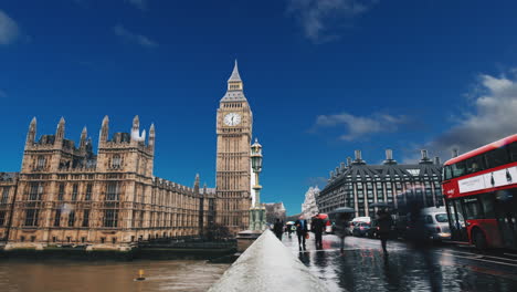 Reloj-Big-Ben,-Londres,-Reino-Unido,-Europa,-Torre-Británica,-Arquitectura,-Monumento-Nacional-Histórico-Famoso,-Efecto-De-Reemplazo-De-Cielo-De-Lapso-De-Tiempo,-Atracción-Internacional,-Paisaje-Urbano,-Símbolo-Brexit,-Vista-De-Puente