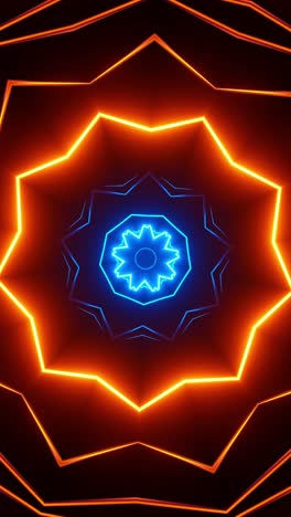 glowing circular pattern with blue and orange lights. kaleidoscope vj loop vertical