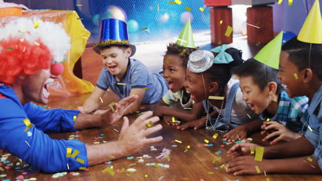 children at a birthday party with clown