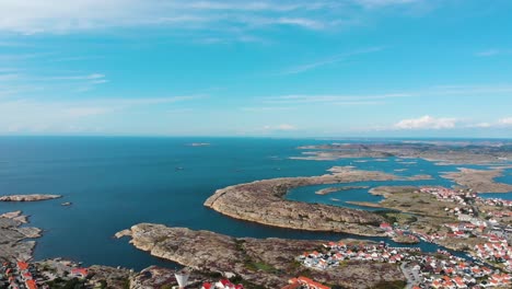 Beautiful-drone-aerial-view-of-rocky-coastline-area-in-Smogen,-Bohuslan-county,-Sweden