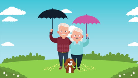 feliz tarjeta de día de los abuelos con la pareja de viejos amantes en el campamento