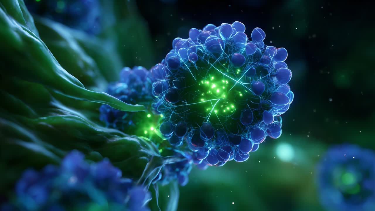 A Magnificent Close-Up View of Vibrant Microbial Cells Glowing with Energy, Showcasing Intricate Structures and Dynamic Life Under a Powerful Microscope