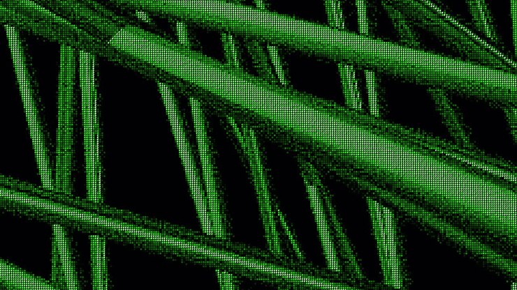 Motivo geometrico astratto con linee e punti verdi