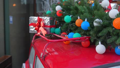 christmas decorated red car