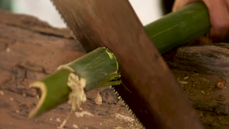 Traditional-Bamboo-Sawing,-Wood-Sawing