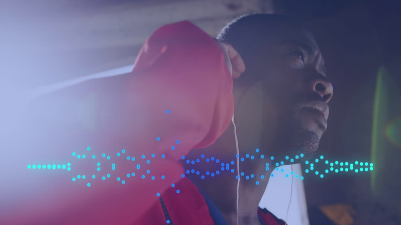 Animation of digital interface over exercising african american man