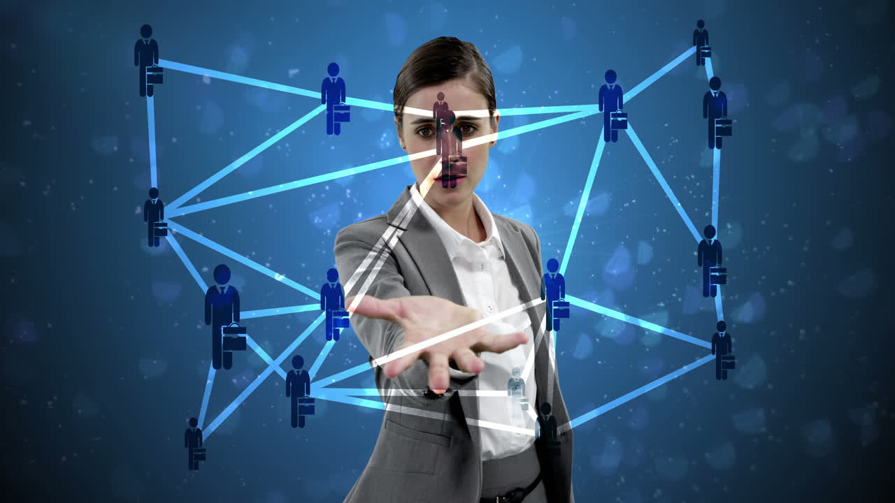 mujer de negocios con iconos generados digitalmente