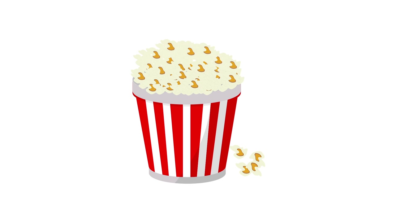 Secchiello di popcorn animato che si riempie e trabocca