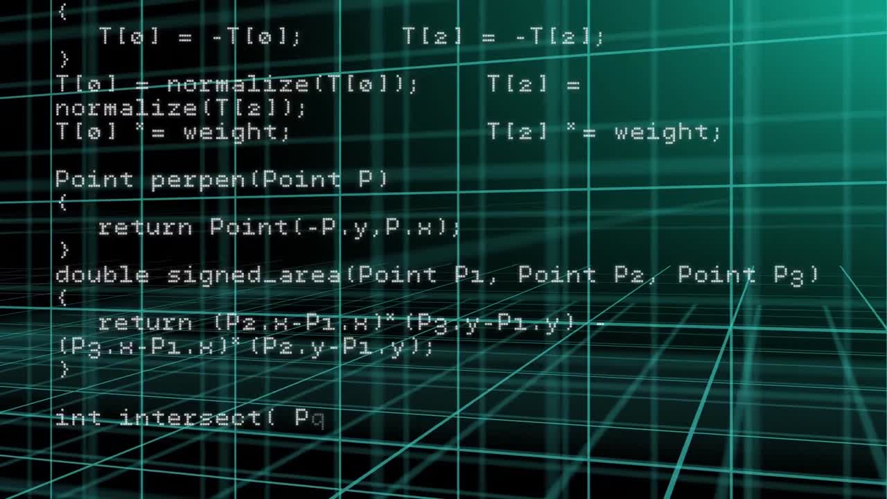 animation de couches de traitement de données et de codage se déplaçant sur une grille 3d sur fond noir