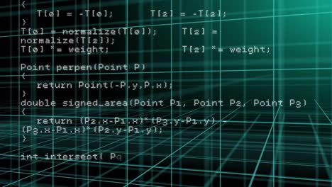 Animación-De-Capas-De-Procesamiento-De-Datos-Y-Codificación-Moviéndose-Sobre-Una-Cuadrícula-3d-Sobre-Fondo-Negro