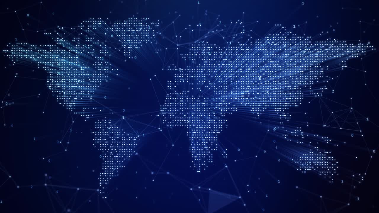 Animated Digital World Map with Global Network Connections