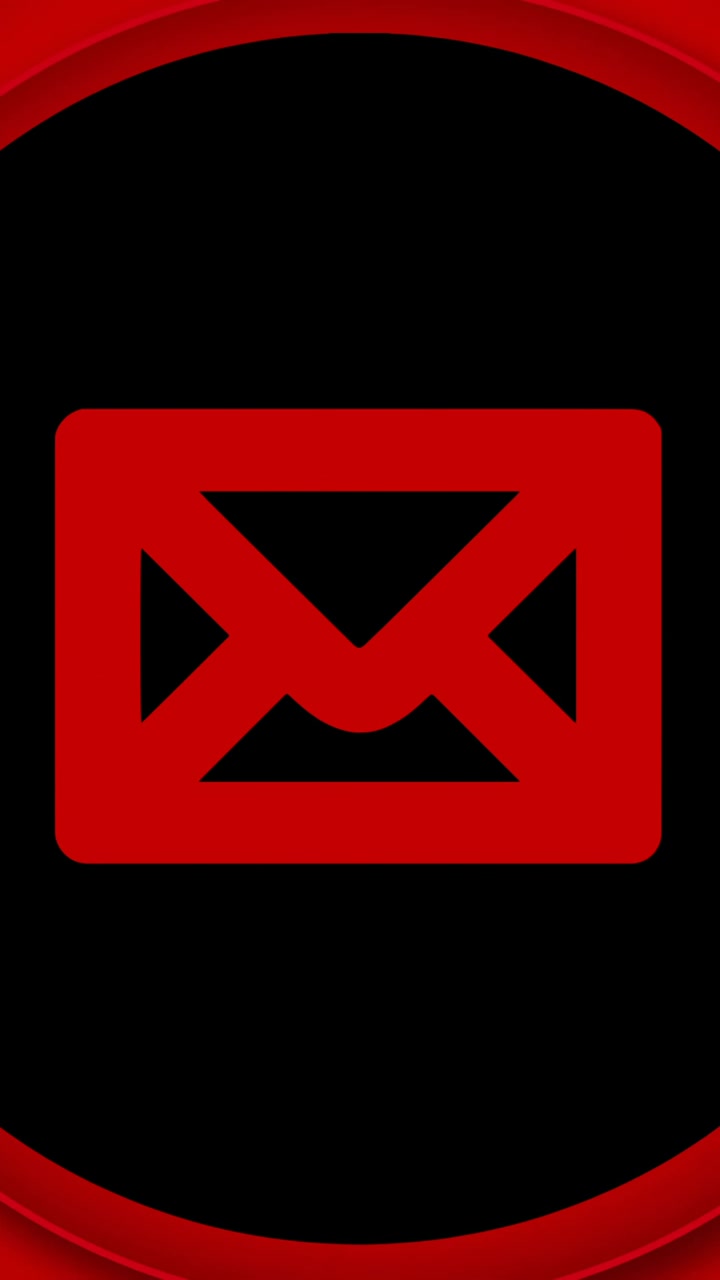 Animation of red envelope icon over circuit board and red circles on black background