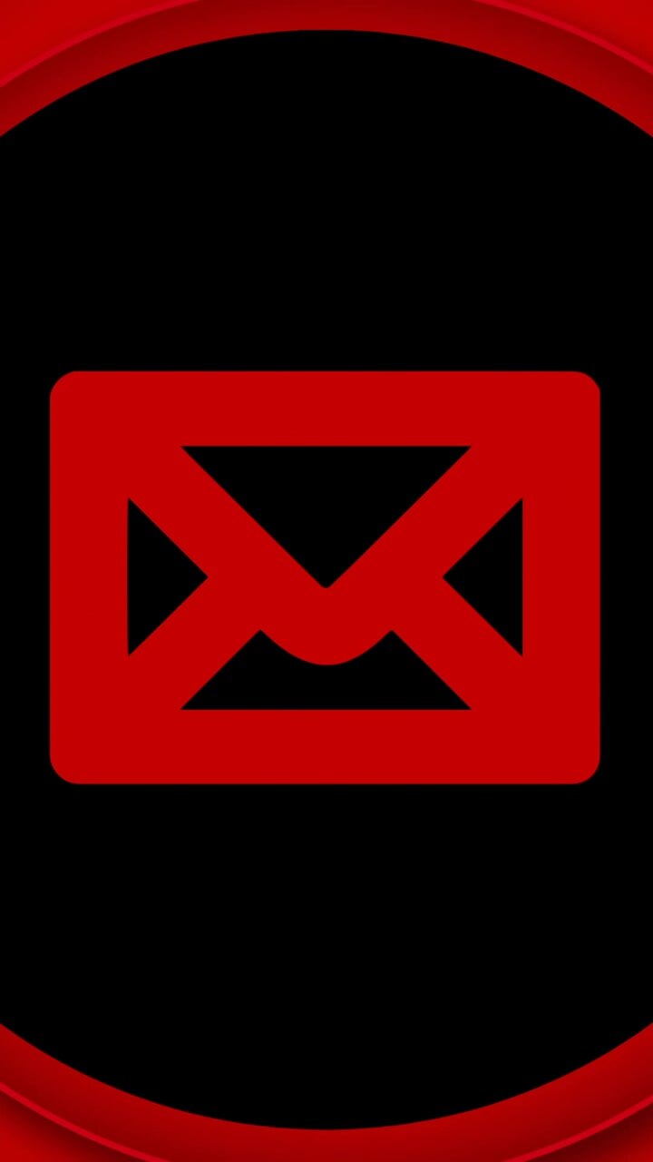 Animation of red envelope icon over circuit board and red circles on black background