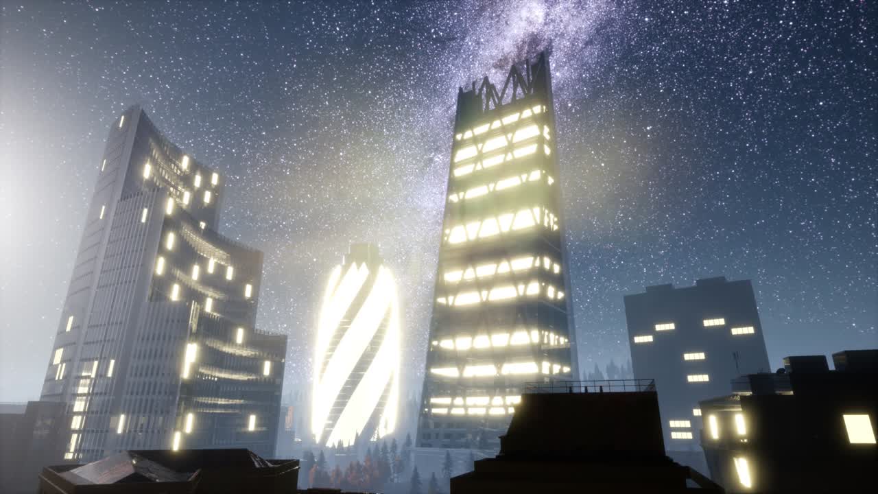 밤에 도시 초고층 건물