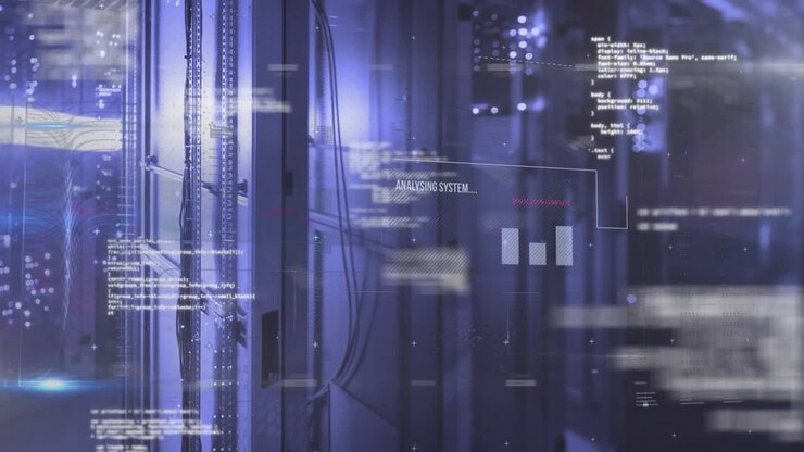 Animation of data processing over computer servers in background