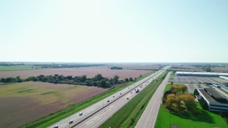 beautiful-aerial-of-Semi-Flatbed-truck-driver-on-highway