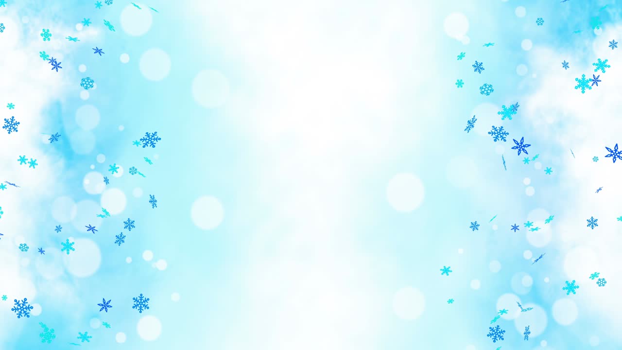 다채로운 밝은 눈 결정은 불과 함께 겨울 배경에 흔들리고 있습니다. 아름다운 자연 장면. 그림 겨울 눈알. 루프 애니메이션.