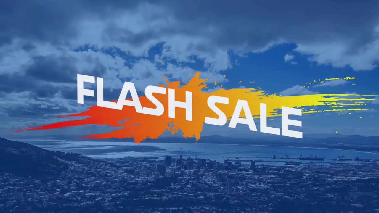 Lỗi quét văn bản FLASH SALE 3D bị hỏng rồi khôi phục, trôi nổi trên đường chân trời vịnh, quảng bá đợt giảm giá.